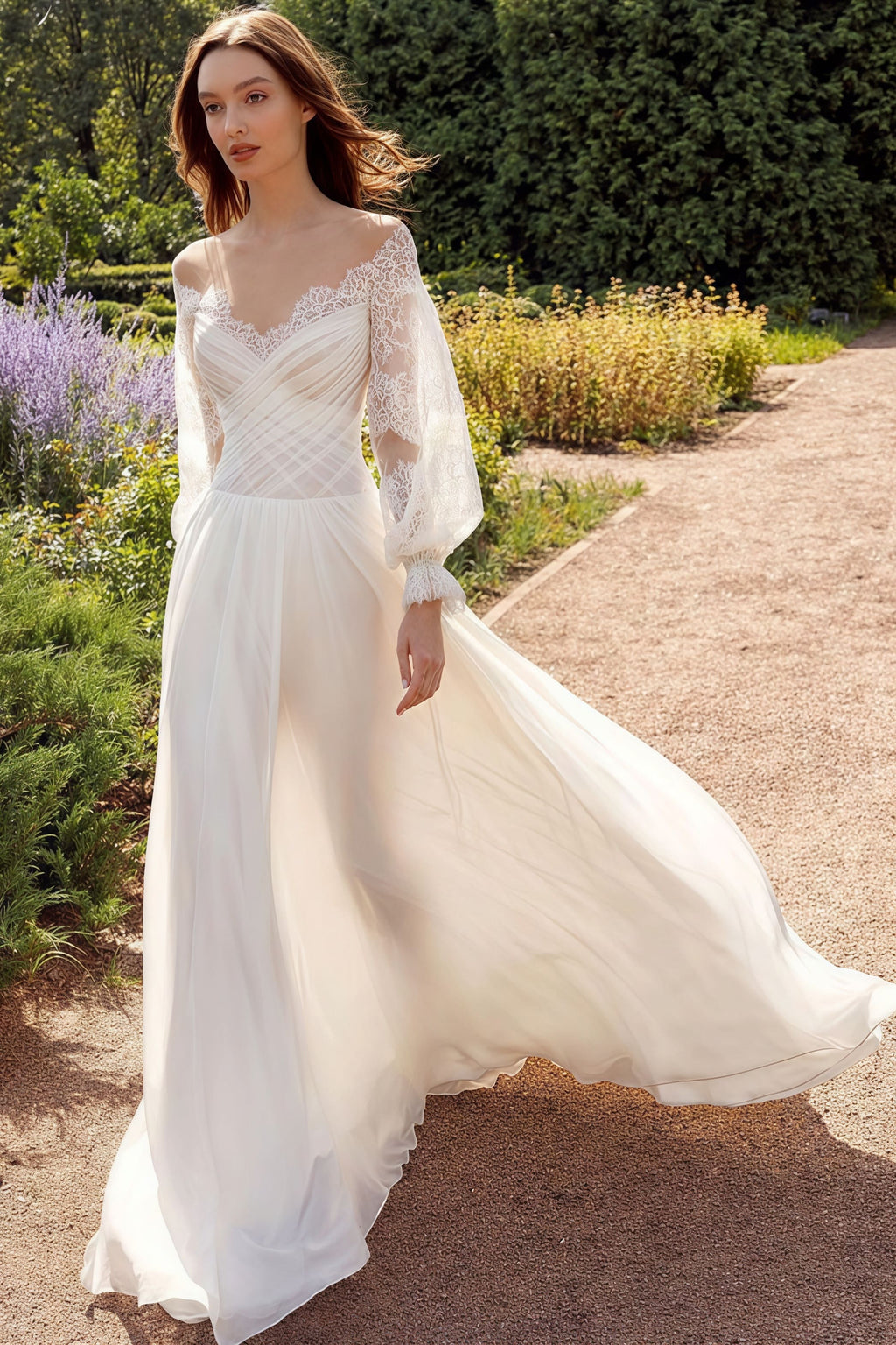 Lace Flowy High Slit Minimalist Reception Dress image 2