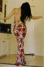 Printed Spaghetti Strap Backless Slim Maxi Dress image 2