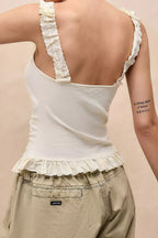 Lace Ruffle Tie Button Cami Top image 3