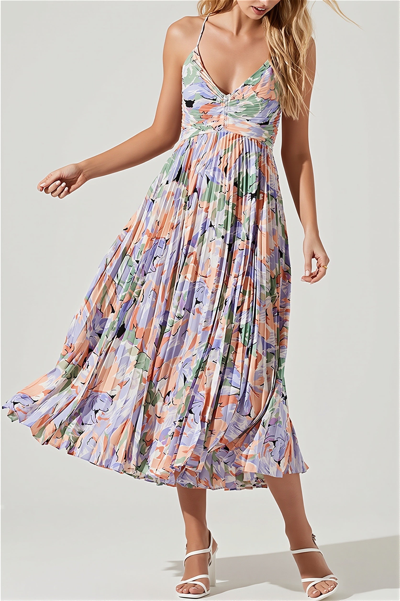Floral Cami Pleated Print Maxi Dress image 5