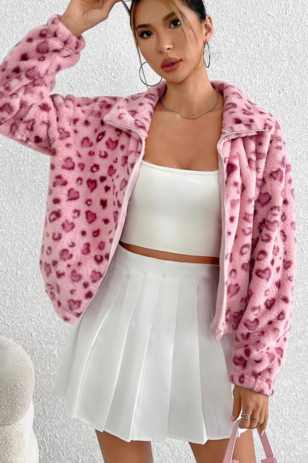 Cozy Heart Leopard Print Fleece Coat image 3