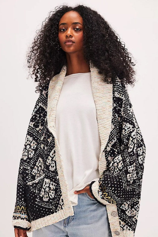 Casual Single Breasted V Neck Square Knit Cardigan image 1