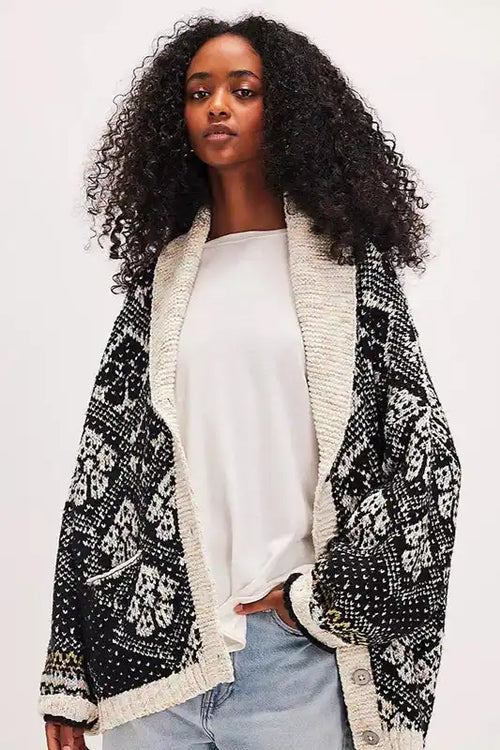 Casual Single Breasted V Neck Square Knit Cardigan image 1
