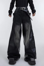 Wide Leg PU Leather Patchwork Jeans image 10