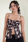Mesh Rose Print Split Cami Top image 1