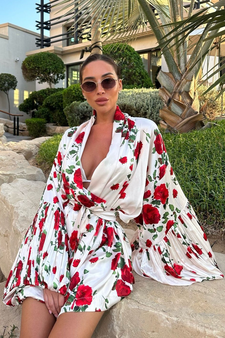 Fresh Floral Print Lantern Sleeve Mini Dress image 1