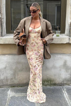 Sexy Low Cut U-Neck Floral Print Slit Cami Maxi Dress image 3
