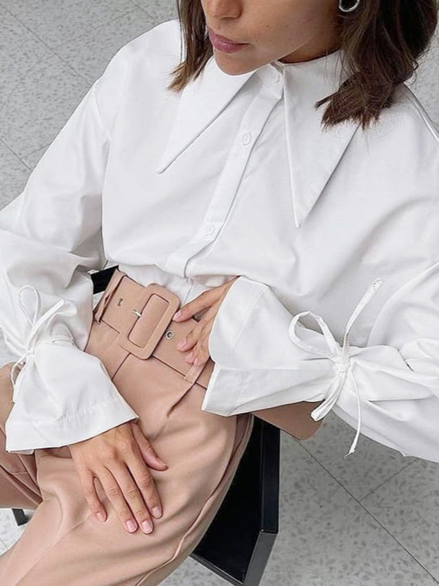 Bow Tie Long Sleeve White Blouse image 4