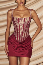 Elegant Lace Fishbone Ruched Mini Dress image 1