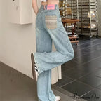 Baby Blue Loose Straight Thin Summer Tassel Versatile Trend Women's Jean image 1