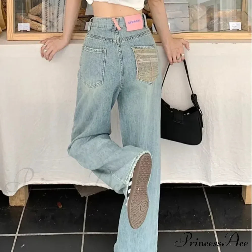 Baby Blue Loose Straight Thin Summer Tassel Versatile Trend Women's Jean image 2