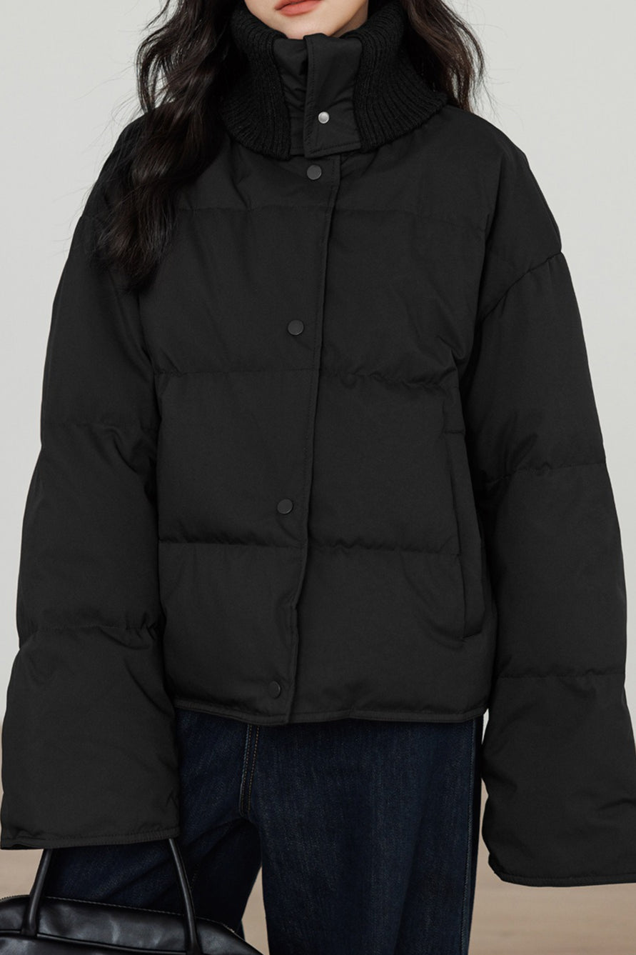 Knit Collar White Duck Down Puffer Jacket image 12