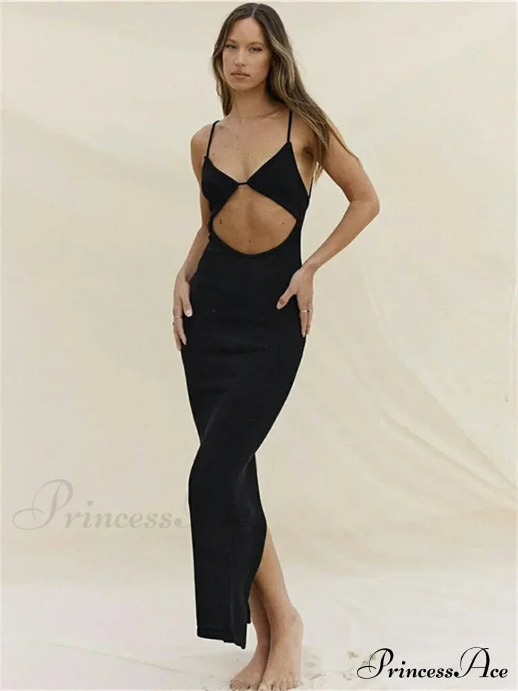 Backless Beach Elegant Party Sleeveless V Neck Cutout Mini Sun Sexy Split Wrap Maxi Dress image 4