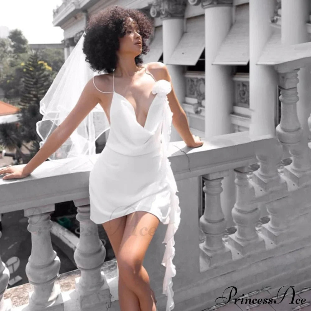 Backless Cowl Neck Charming Flower Frill Mini Dress image 11