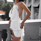 Backless Cowl Neck Charming Flower Frill Mini Dress image 12