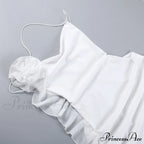 Backless Cowl Neck Charming Flower Frill Mini Dress image 7