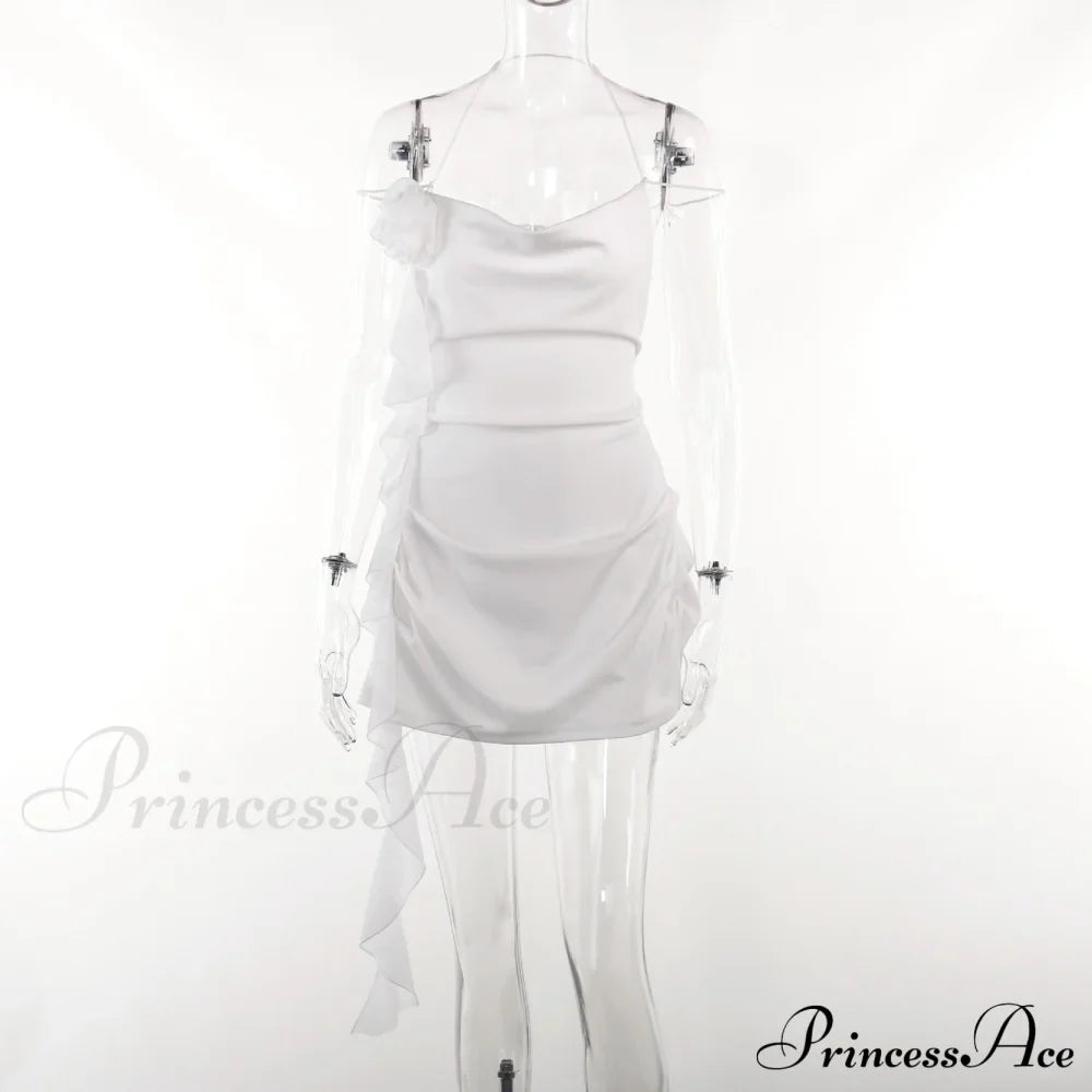 Backless Cowl Neck Charming Flower Frill Mini Dress image 4