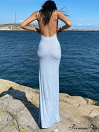 Backless Floral Graceful Mesh Maxi Dress image 10