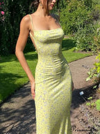 Backless Floral Graceful Mesh Maxi Dress image 4