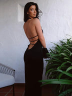 Backless Halter Bandage Maxi Dress image 3