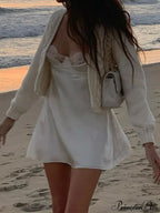 Backless Lace Paneled Trendy Satin Mini Dress image 5