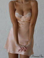 Backless Lace Paneled Trendy Satin Mini Dress image 10