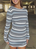 Backless Long Sleeve Trendy Striped Knit Mini Dress image 1