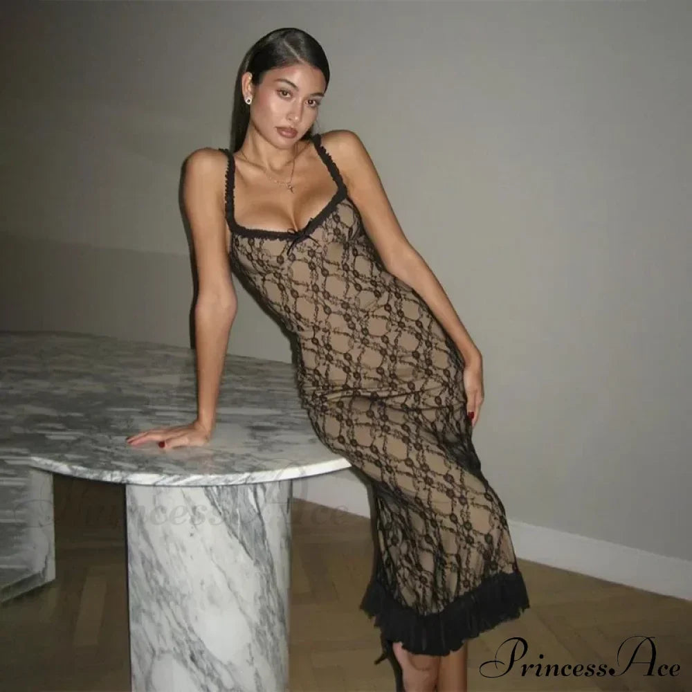 Backless Mesh Lace Maxi Dress image 4