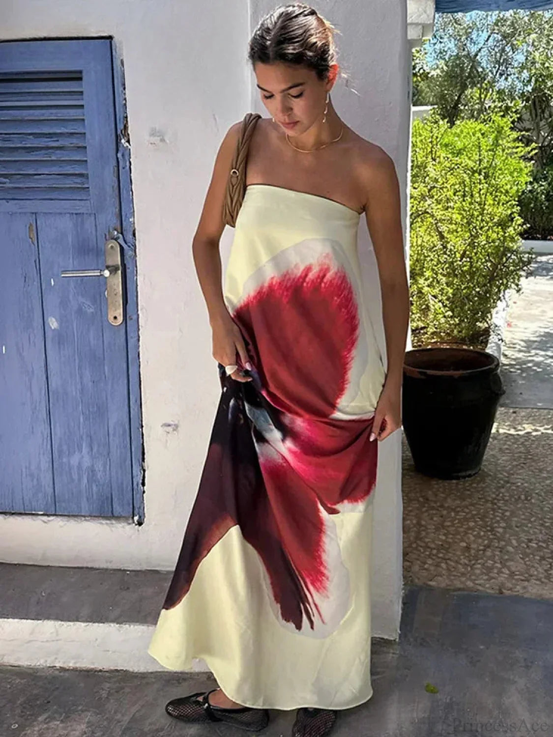 Backless Off-Shoulder Print Floral Dress image 1