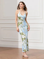 Backless Party Spaghetti Strap U-neck Bodycon Evening Floral Dress image 7