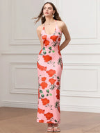Backless Party Spaghetti Strap U-neck Bodycon Evening Floral Dress image 8