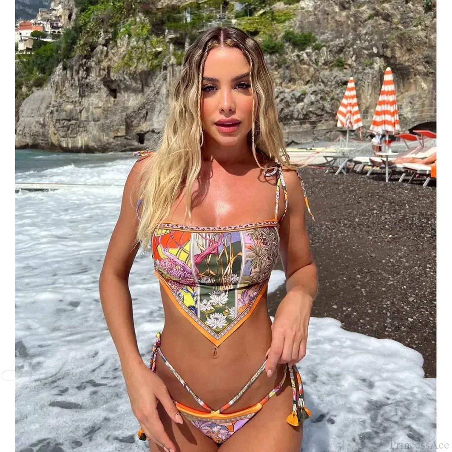 Backless Print Dot Halter Bikini Set image 2