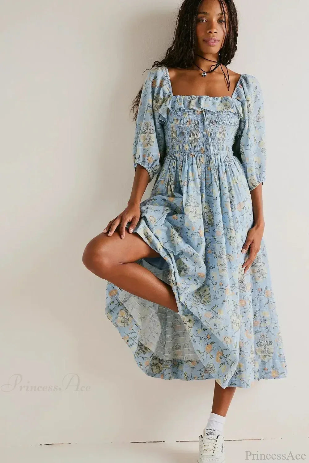 Backless Ruffled Hem Printing Midi Boho Dress image 1