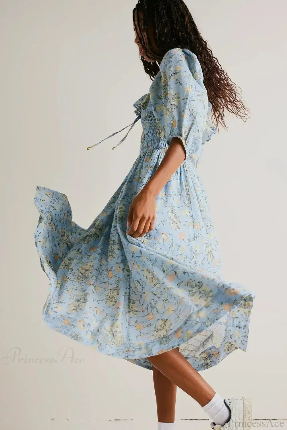 Backless Ruffled Hem Printing Midi Boho Dress image 2
