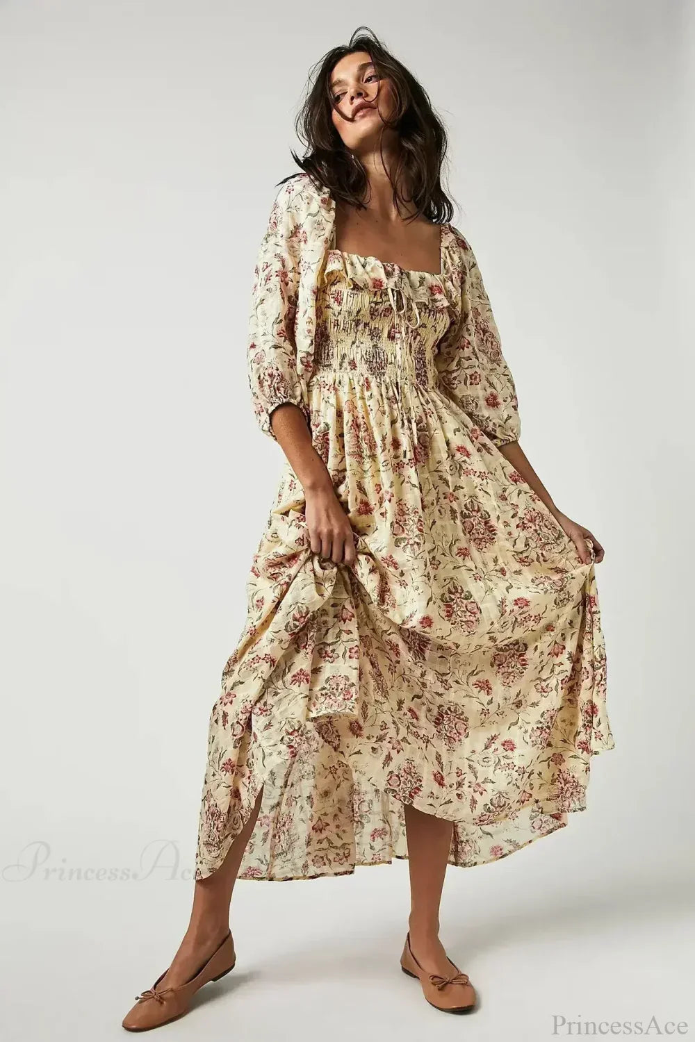 Backless Ruffled Hem Printing Midi Boho Dress image 4