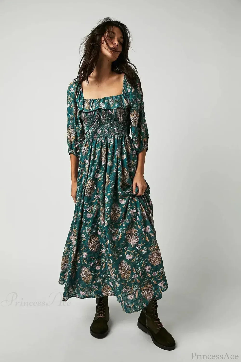Backless Ruffled Hem Printing Midi Boho Dress image 6