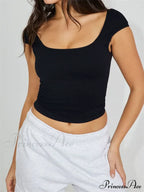 Backless Short Sleeve Low Cut O-Neck Crop Tops Solid Slim Fit T-shirts image 2