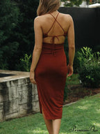 Backless Slit Black Trendy Midi Dress image 4