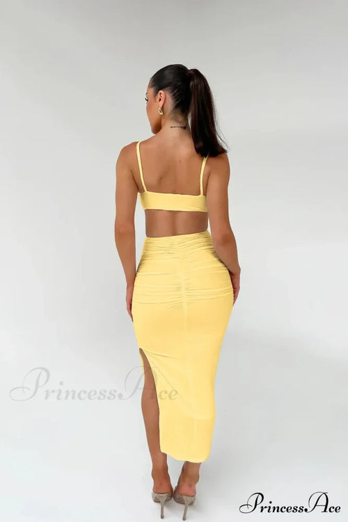 Backless Solid Fold Pleated Side Slit Summer New Women's Suspender Wrapped Buttocks Long Skirt Cut Out Dress image 2
