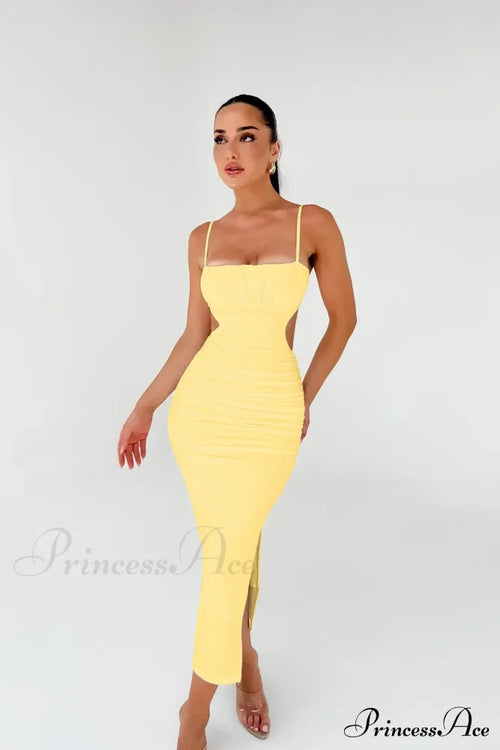 Backless Solid Fold Pleated Side Slit Summer New Women's Suspender Wrapped Buttocks Long Skirt Cut Out Dress image 1