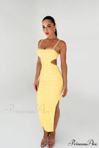 Backless Solid Fold Pleated Side Slit Summer New Women's Suspender Wrapped Buttocks Long Skirt Cut Out Dress image 3