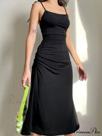 Backless Split One Trendy Shoulder Ribbed Maxi Dress image 3