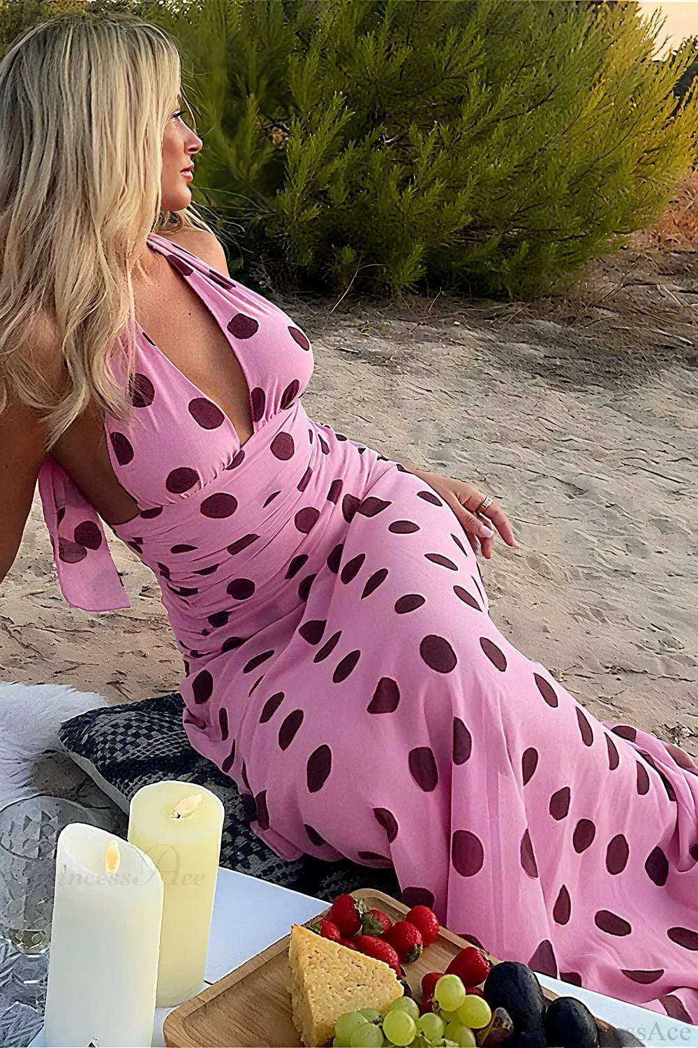Backless Tie Waist Polka Dot Maxi Dress image 5