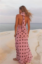 Backless Tie Waist Polka Dot Maxi Dress image 3