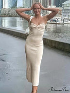 Backless Twist Knitted Fashion Outfits Maxi Dress image 3