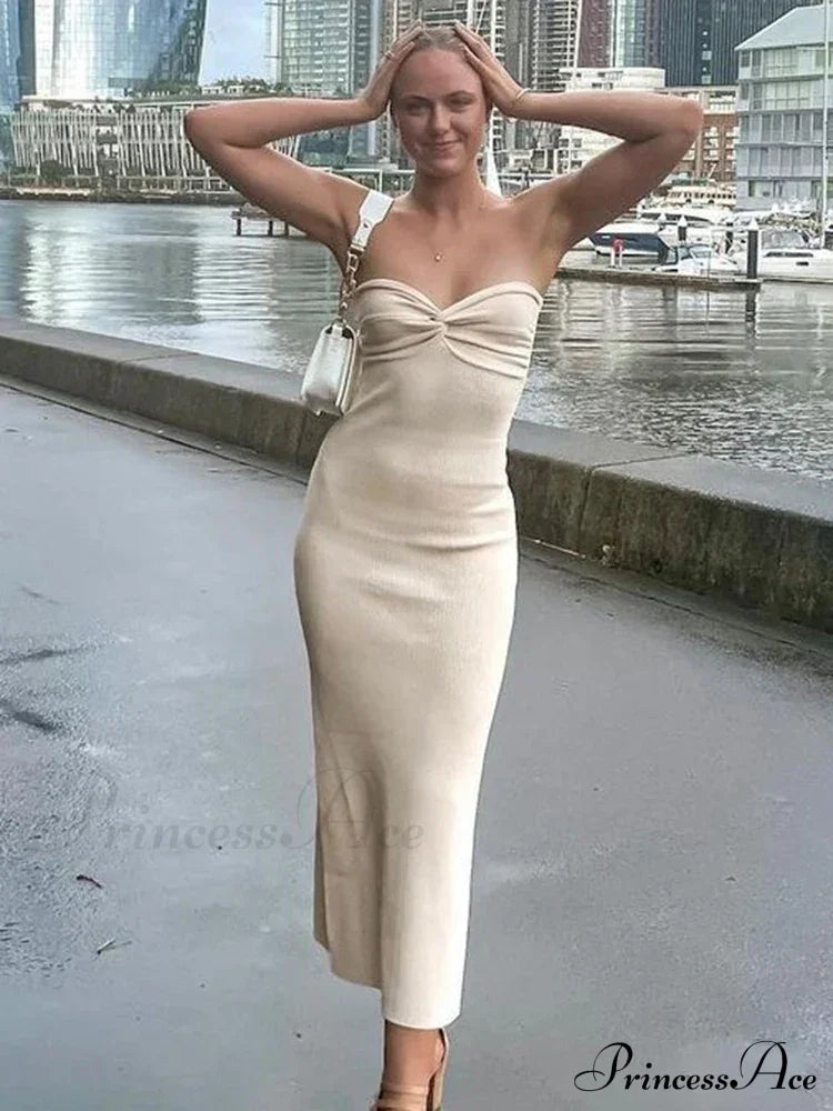 Backless Twist Knitted Fashion Outfits Maxi Dress image 3