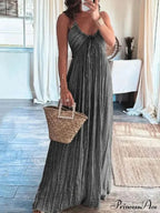 Backless U-Neck Stylish Suspender Maxi Dress image 4