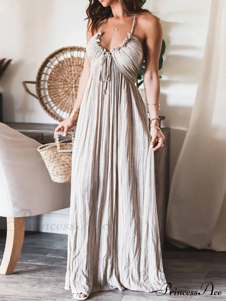 Backless U-Neck Stylish Suspender Maxi Dress image 2