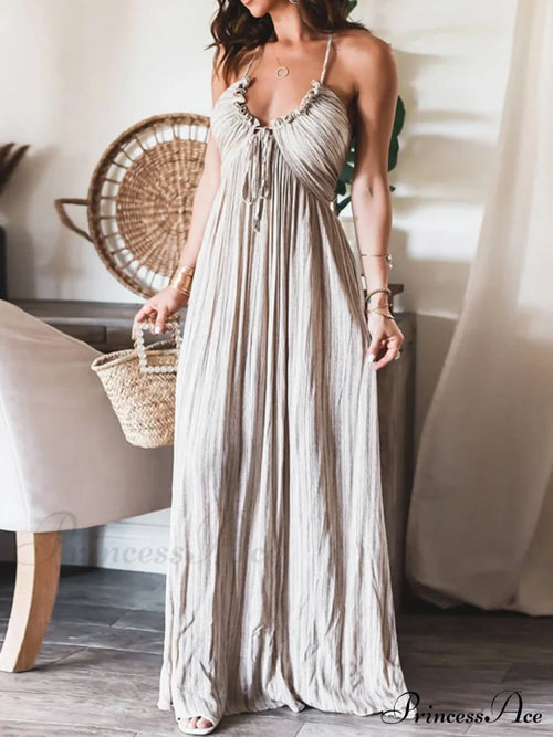 Backless U-Neck Stylish Suspender Maxi Dress image 2