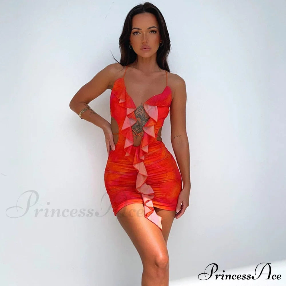 Backless Women Halter Ruffle Gown Party Coastal Festive Hollow - Out for Mini Bodycon Sexy Vestido image 5